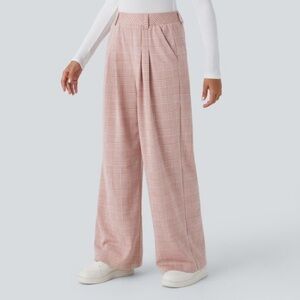 •Halara high waisted bean paste houndstooth plaid wide leg pants NWT• Size L